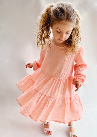 GIRLS CRINKLE TIER DRESS IN SHERBET