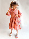 GIRLS CRINKLE TIER DRESS IN CLAY