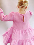 GIRLS PINK CRINKLE TIER DRESS