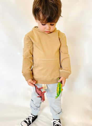 BOYS TAN HOODIE WITH MINI EMBROIDERED BANDIT