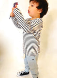 BOYS LONG SLEEVE STRIPE TEE WITH MINI EMBROIDERED BANDIT