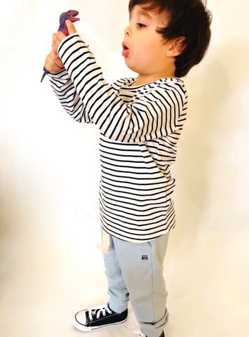 BOYS LONG SLEEVE STRIPE TEE WITH MINI EMBROIDERED BANDIT