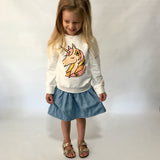 GIRLS EMBROIDERED CHAMBRAY SKIRT